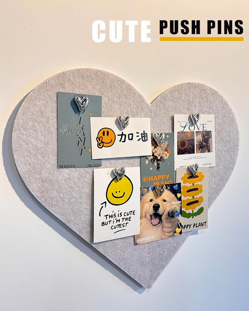 KEYDUACU 30 pcs - Heart Decorative Pins, Gold Cute Pins for Bulletin Board, Office or Home (30Pcs - Silver) - Image 3